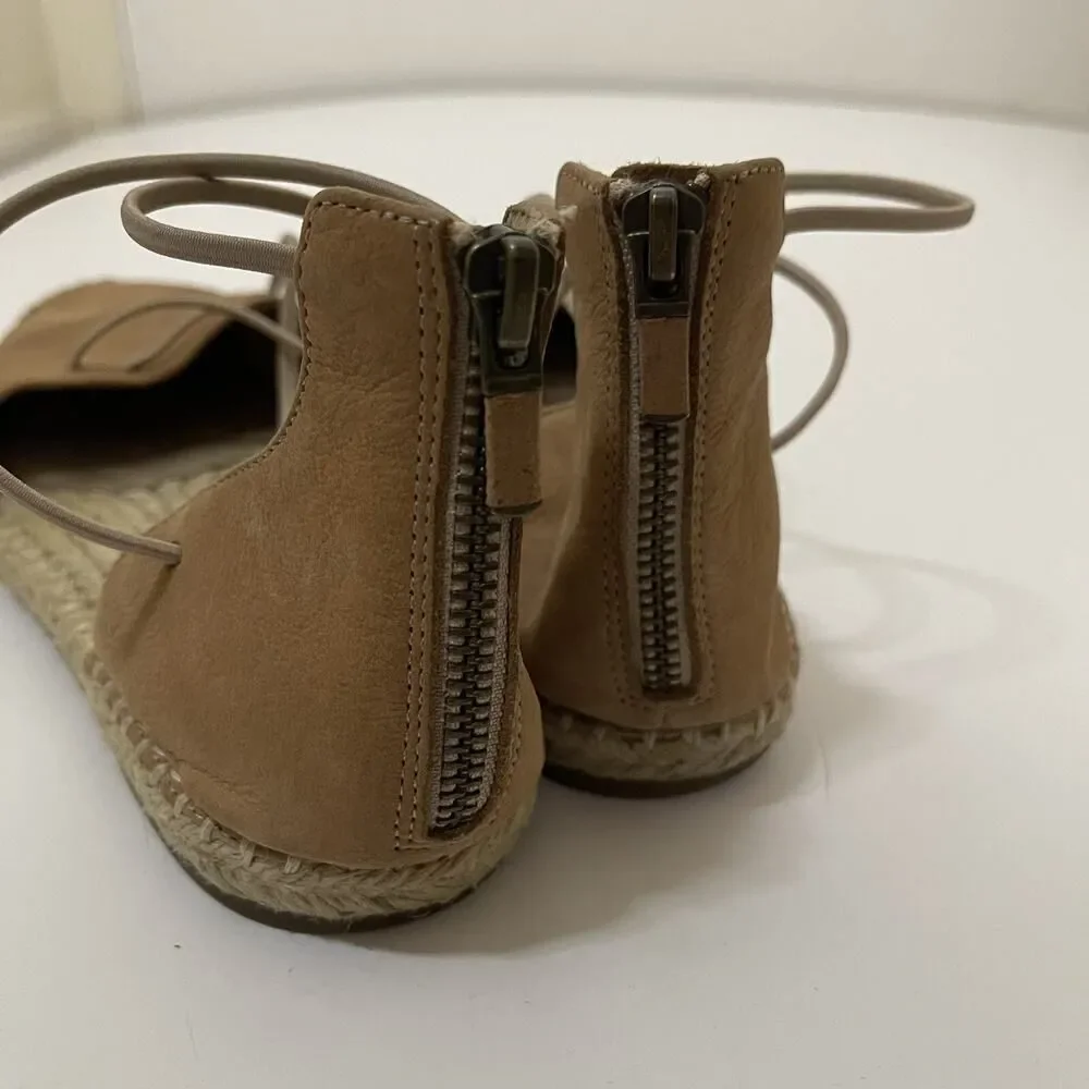 Eileen Fisher Lace suede cognac brown leather espadrille sandals US 9